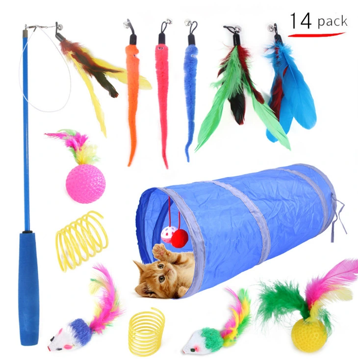 Amazon Hot Sell Pet Supplies Variety of Funny 21PCS Cat Toy Sets for Playing Feather Toys Cat Tunnel Ball Toy Pet Accessories